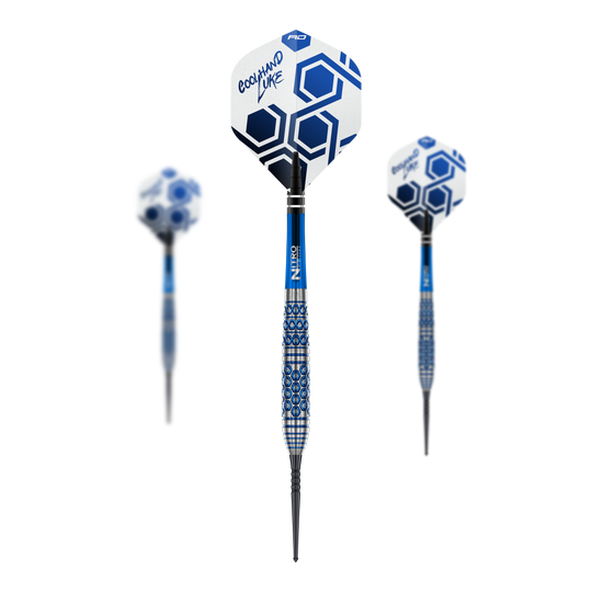 Red Dragon Luke Humphries TX5 stalen dartpijlen Das Bild zeigt ein Set der Red Dragon Luke Humphries TX5 Steeldarts. Die Steeldarts sind zusammen als Set dargestellt.