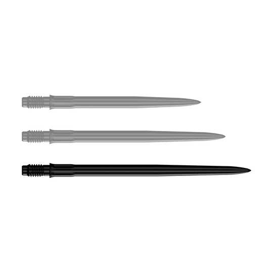 Mission R2.5 Rapid Point SM1 Dartpunten - Zwart Abgebildet ist eine einzelne schwarze Dartspitze mit einer Länge von 40mm. Es handelt sich um Mission R25 Rapid Point SM1 Dartspitzen.