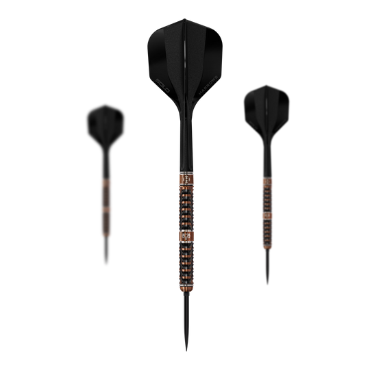 Harrows Tungsten Trinity Quick Point stalen dartpijlen Das Bild zeigt die Harrows Wolfram Trinity Quick Point Steeldarts. Ein Satz Steeldarts mit moderner Optik ist abgebildet.