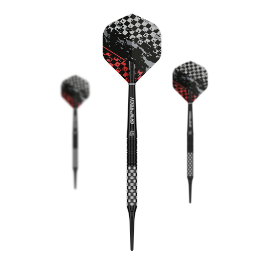 GOAT Finish Line Soft Darts - 20 g Das Bild zeigt die GOAT Finish Line Tungsten Softdarts mit einem Gewicht von 20g. Die Darts sind für das Softdartspiel konzipiert.