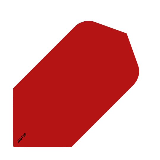 MCD204_McDart_MD150_Slim_Flights_Rot_1 Das Bild zeigt ein rotes Slim Flight für Darts mit dem Namen "McDart MD150". In der unteren linken Ecke steht klein "MD150".