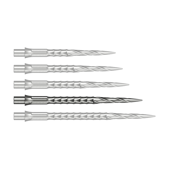 Caliburn System stalen dartpunten - Spiro - NoLip - zilver Dieses Bild zeigt eine silberne Steeldartspitze mit einer Länge von 36 mm. Die Spitze gehört zum Caliburn Evo System und ist vom Typ Spiro NoLip.