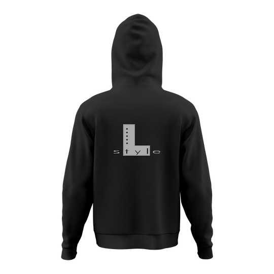 L-Style hoodie - zwart Der Hoodie ist schwarz und hat auf dem Rücken ein großes "L style"-Logo in Grau. Das Design ist schlicht und modern gehalten.