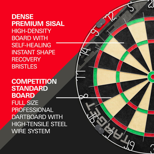 Target Rift stalen dartbordset Das Bild zeigt das Target Rift Steeldartboard Set. Das Set ist ideal für Dartspieler geeignet.