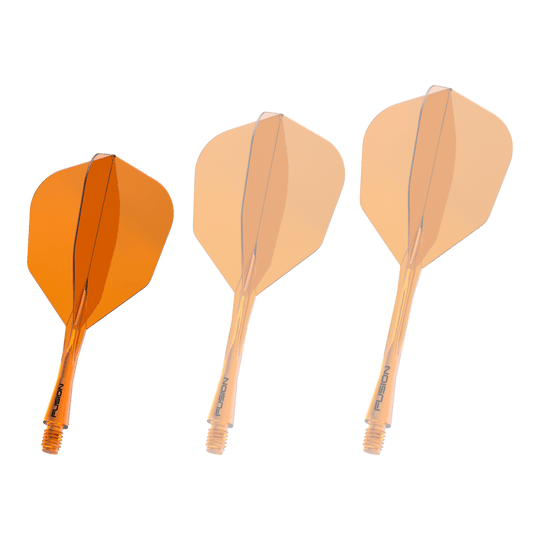 Winmau Fusion Flight Shaft System No6 Neon Oranje Das Bild zeigt das Winmau Fusion Flight Shaft System No6 in der Farbe Neon Orange mit einer Länge von 22 mm. Es handelt sich um eine weitere Ansicht des Produkts.