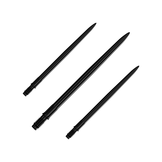 Mission R2.5 Rapid Point SM1 Dartpunten - Zwart Das Bild zeigt ein Set schwarzer Dartspitzen mit einer Länge von 40mm. Es sind Mission R25 Rapid Point SM1 Dartspitzen abgebildet.