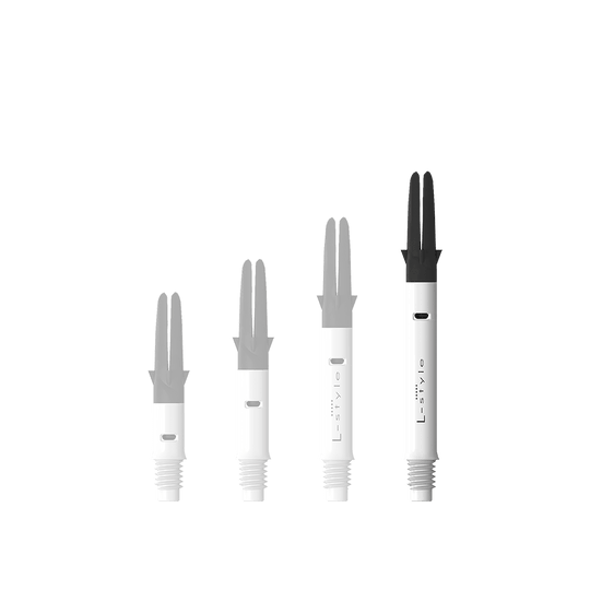L-L-Style-Shaft Carbon Silent Straight - Wit Das Bild zeigt den L-Style L-Shaft Carbon Silent Straight in Weiß, Modell 330. Der Artikel ist ein stabiler Schaft für Dartpfeile.
