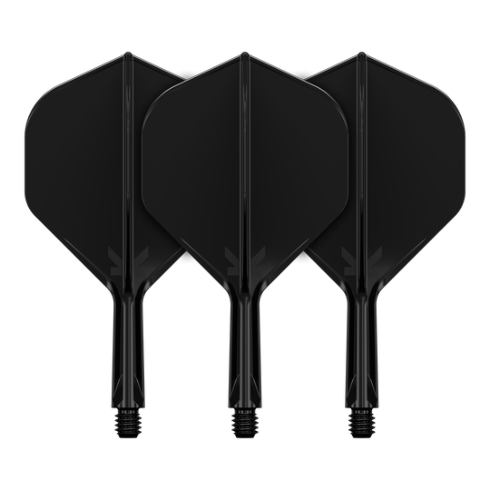 Target K-Flex No2 Standaard Vluchtsysteem - Zwart Abgebildet ist ein Produkt mit dem Namen 410019_Target_K-Flex_No2_Standard_Flights_Schwarz_19mm_2. Es handelt sich wahrscheinlich um schwarze Standard-Flights für Darts.