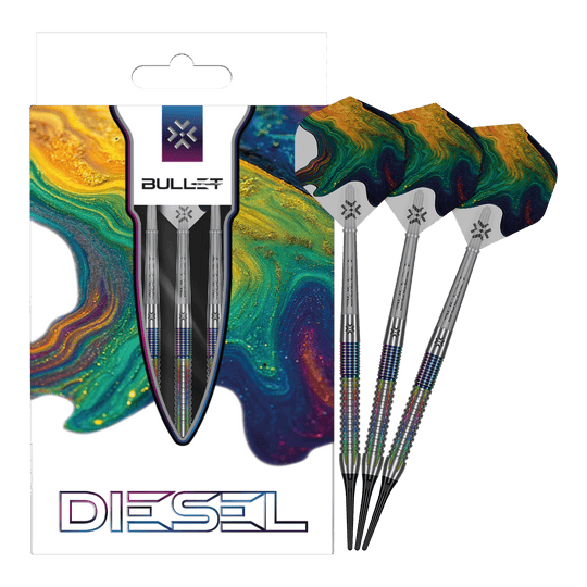 Bullet Diesel V2 softdarts - 20 g Auf dem Foto sind Bullet Diesel V2 20g Soft Darts zu sehen. Sie eignen sich gut für Softdartspieler.