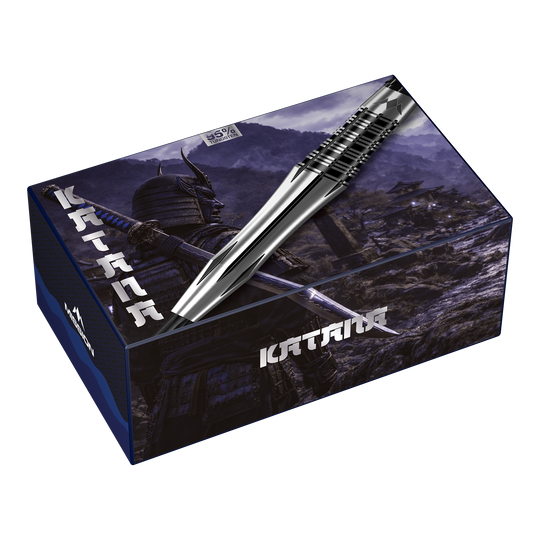 Mission Katana Steeldarts sind auf dem Foto zu sehen. Es zeigt das Aussehen der Steeldarts klar und deutlich.