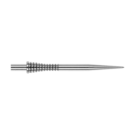 Red Dragon Raptor Gripped Zilveren stalen dartpunten 38mm Das Bild zeigt die Red Dragon Raptor Gripped Silver Steeldartspitze mit einer Länge von 38 mm. Die Dartspitze besteht aus silbernem Metall und hat einen geriffelten Griffbereich für besseren Halt.