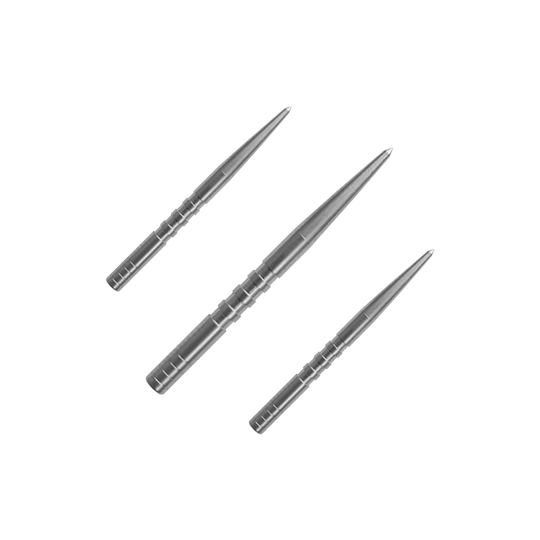 Condor snavelpunt met afgesneden pijlpunten Das Bild zeigt drei silberne Dartspitzen, die nebeneinander liegen. Sie sind aus Metall und haben eine schlanke, spitze Form.