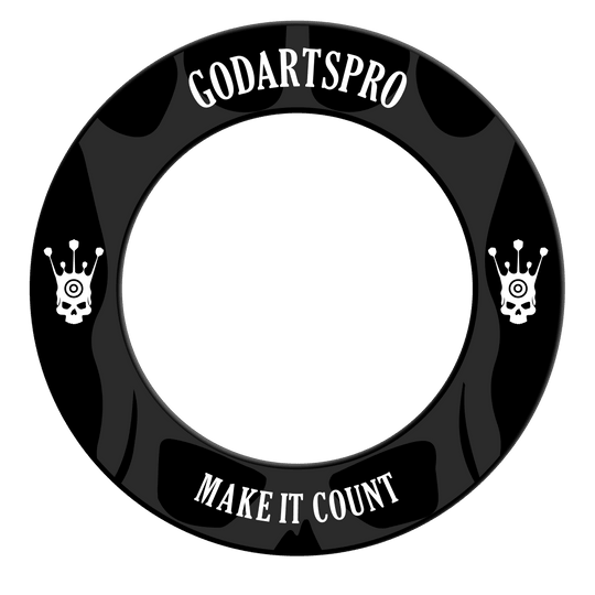 Go Darts Pro Dartbord Surround Gezeigt wird das GoDartsPro Dartboard Surround in der Farbe Schwarz. Es handelt sich um einen Schutzring für Dartscheiben.