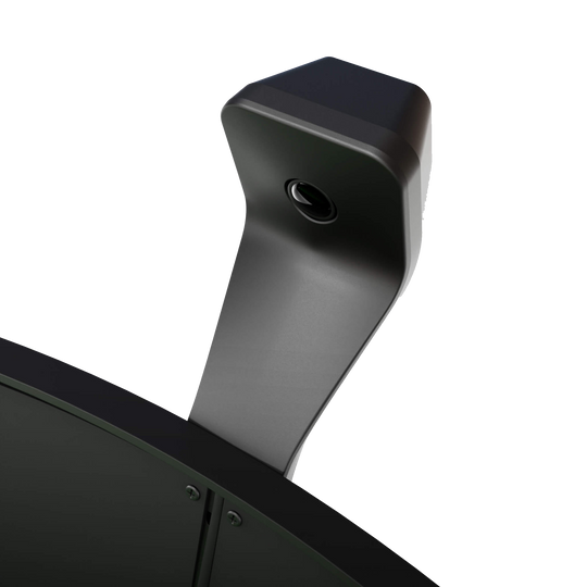 Scolia Home 2 Elektronisch Autoscoring Systeem met Verlichtingsring 2026 Das Bild zeigt einen Teil des Scolia Home 2 Electronic Score Systems mit Beleuchtungsring. Zu sehen ist ein schwarz-graues, modernes Kameraelement, das über einem runden Gerät befestigt ist.