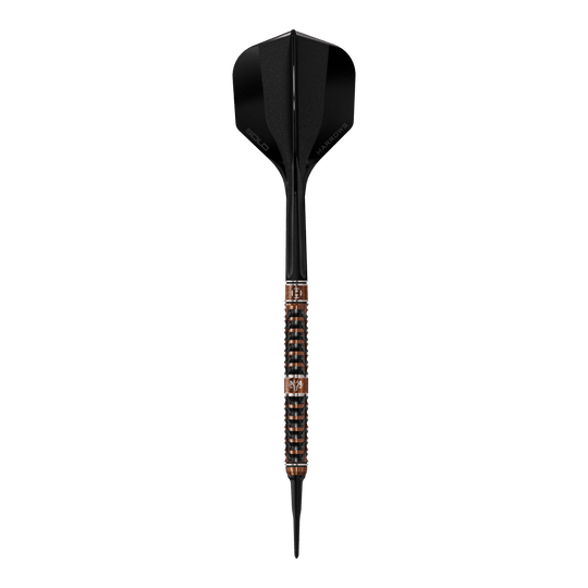 Harrows Tungsten Trinity softdarts Die Abbildung zeigt Harrows Wolfram Trinity Softdarts. Die Softdarts werden aus der Nähe präsentiert.