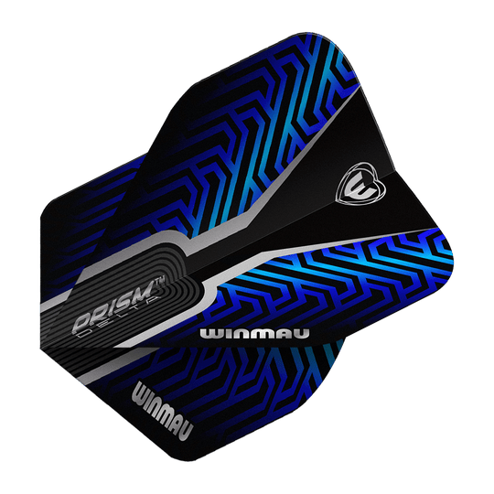 Das Bild zeigt die Winmau Prism Delta Blue No2 Standard Flights. Die Flights haben ein modernes Design in Schwarz und Blau.
