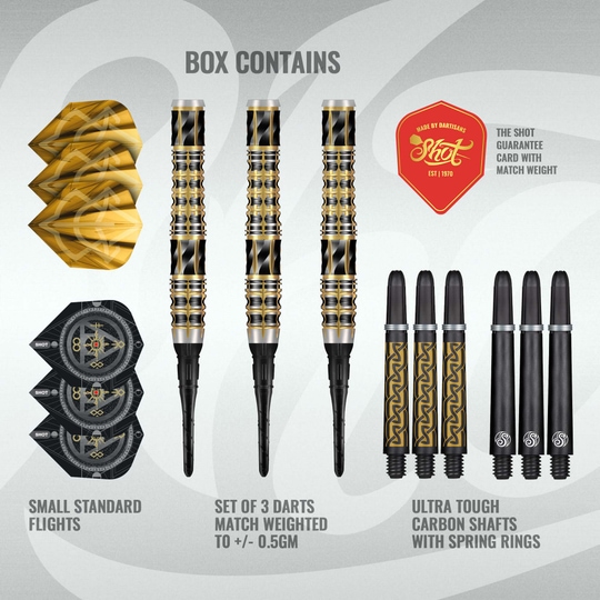 Shot Alchemy Auro Softdarts - 20 g Die Shot Alchemy Auro Softdarts - 20g werden präsentiert. Die Darts sind speziell für Softdart geeignet.