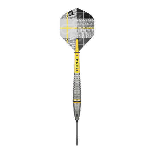 Target Scott Williams GEN2 Swiss Point steel darts Dieses Bild zeigt einen Target Scott Williams GEN2 Swiss Point Steeldart. Der Dartpfeil hat ein silbernes Griffstück mit gelben Akzenten und ein individuell gestaltetes Flight-Design.