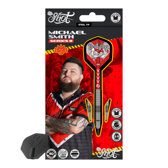 Shot met Michael Smith Series 2 Turbo Point stalen dartpijlen