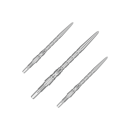 Target Signature Swiss Point TRB stalen dartpunten - zilver Silberne Dartspitzen mit einer Länge von 35 mm sind abgebildet. Das Bild zeigt ein Set der Target SwissPoint Signature TRB Dartspitzen.