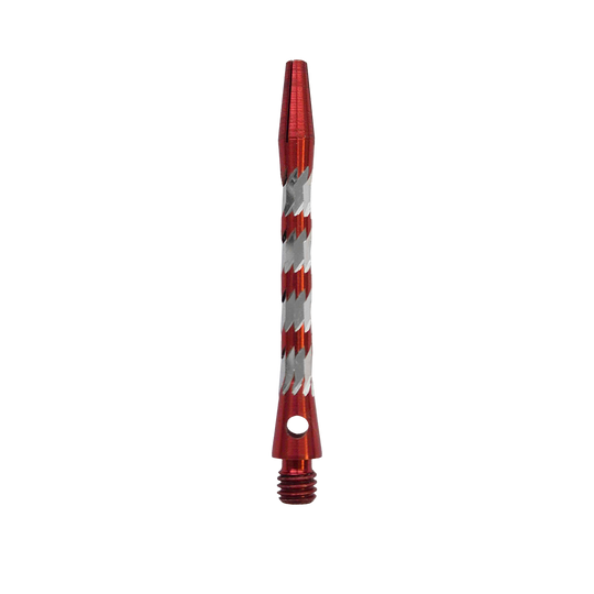 Bulls NL Minor Aluminium Shafts in Rot, 46 mm lang. Das Bild zeigt einen roten Aluminiumschaft für Dartpfeile.