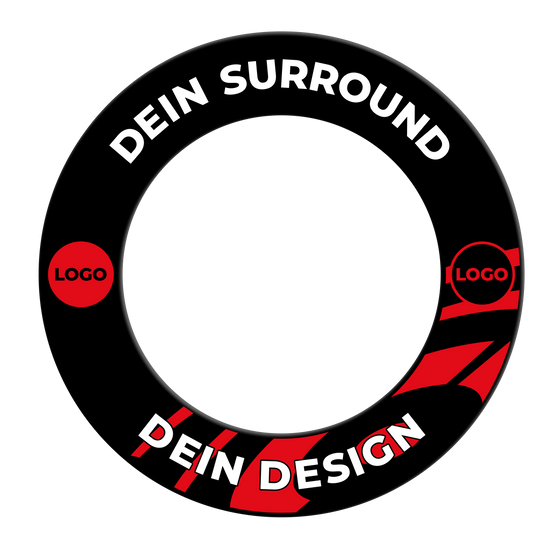 Dartbordomlijsting met uw eigen ontwerp Abgebildet ist ein schwarzes Dartboard-Surround. Es schützt die Wand und verleiht dem Dartbereich ein elegantes Aussehen.
