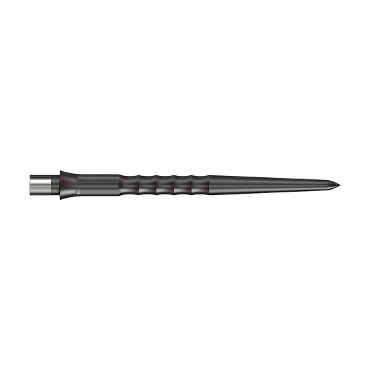Caliburn System Steeldart Tips - Ripple - NoLip - Zwart Auf dem Bild ist eine schwarze Stahlspitze für ein Dart zu sehen. Die Spitze hat eine geriffelte Struktur und ist 32 mm lang.