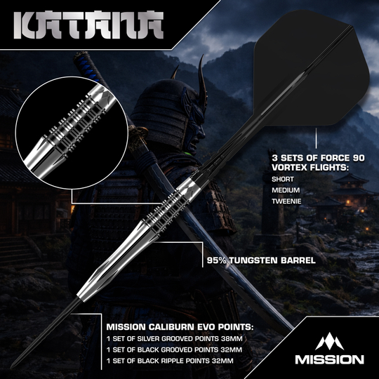 Mission Katana stalen pijlen Mission Katana Steeldarts werden präsentiert. Das Foto zeigt das Produkt detailliert für eine bessere Ansicht.