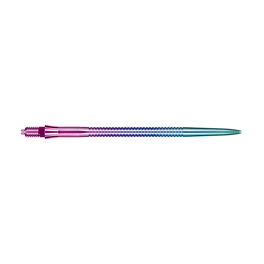 Gezeigt werden Caliburn EZ-EVO Dartspitzen mit Rillen im Rainbow-Design, 45 mm Länge. Das Set enthält Dartspitzen mit auffälligen Regenbogenfarben.