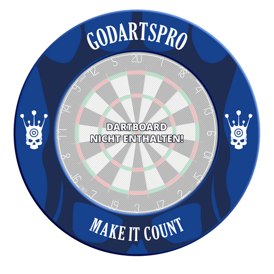 Go Darts Pro Dartbord Surround Abgebildet ist erneut ein Dartboard-Surround in Blau von GoDartsPro. Es wurde zur Sicherheit und Optik beim Dartspielen entwickelt.