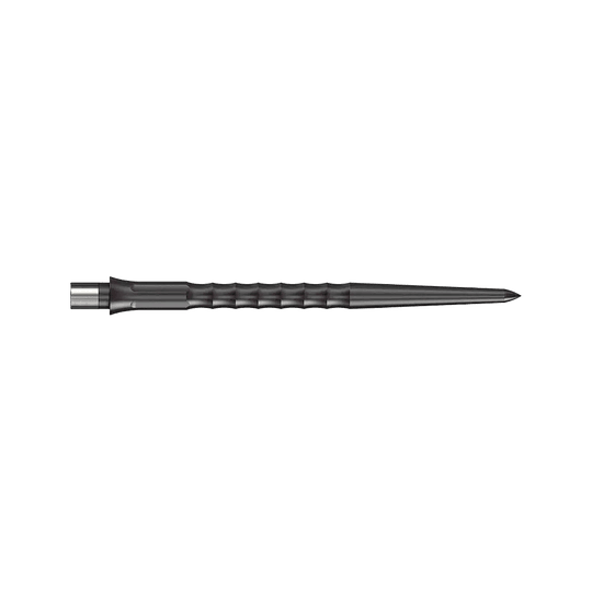 Caliburn System Steeldart Tips - Ripple - NoLip - Zwart Das Bild zeigt eine schwarze Steeldartspitze mit Ripple NoLip Design, 36 mm lang. Die Spitze gehört zum Caliburn Evo System.