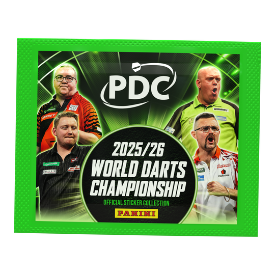 Panini PDC World Darts Championship 2025/26 - Stickerpakket Panini PDC World Darts Championship 2025/26 - Sticker Pack. Das Paket enthält Sticker zur Darts-Weltmeisterschaft 2025/26.