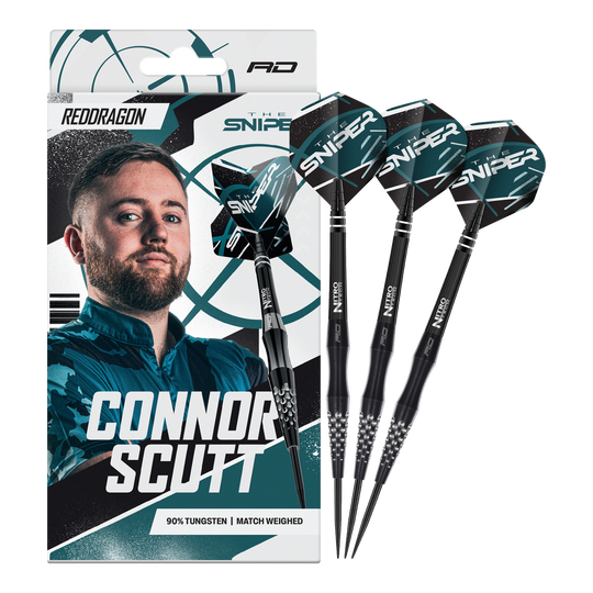 Red Dragon Connor Scutt De Sniper Steeldarts - 22g Das Foto präsentiert Red Dragon Connor Scutt The Sniper Steeldarts - 22g. Diese Darts sind ideal für ambitionierte Dartspieler.