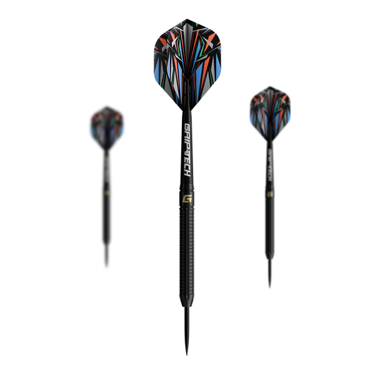 GOAT Athlete zwarte wolfraamstalen dartpijlen Das Bild zeigt die GOAT Athlete Black Tungsten Steeldarts. Die Darts haben ein elegantes, schwarzes Design und sind aus Wolfram gefertigt.