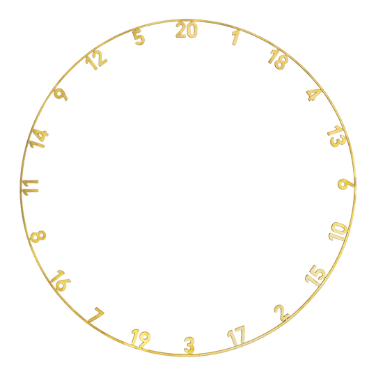 Precieze 180 OnePiece Lasercut Nummerring Ein goldener Lasercut-Zahlenring für eine Dartscheibe wird dargestellt. Es handelt sich um das Modell Precise 180 OnePiece.