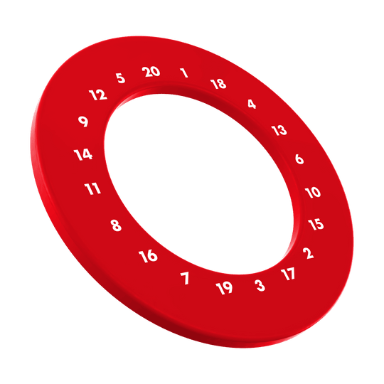 HD-cijfers dartbordrand - Aangepaste kleuren Das Bild präsentiert einen Dartboard Surround in Rot ohne Logo. Der Surround ist mit HD-Zahlen ausgestattet.