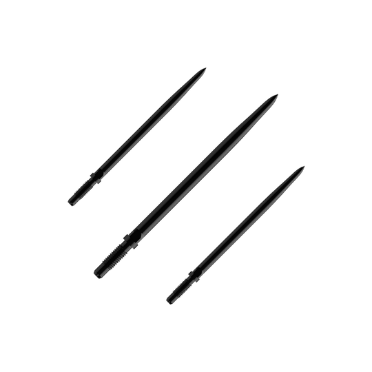 Das Bild zeigt einen Artikel mit dem Namen BU57701_BullsNL_Convertible_Points_Smooth_Schwarz_36mm_1Set. Vermutlich handelt es sich um einen Satz schwarzer, glatter Dartspitzen mit einer Länge von 36 mm.