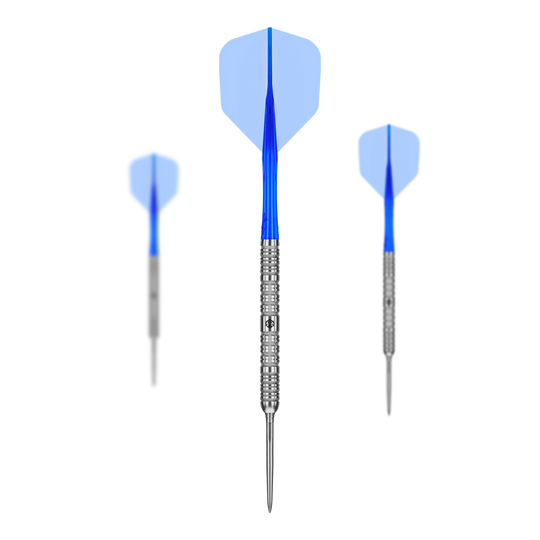 Caliburn Rix EZ-EVO R1 stalen dartpijlen Auf diesem Bild sieht man die Caliburn Rix EZ-EVO R1 Steeldarts im Set. Die Steeldarts sind zusammen angeordnet.
