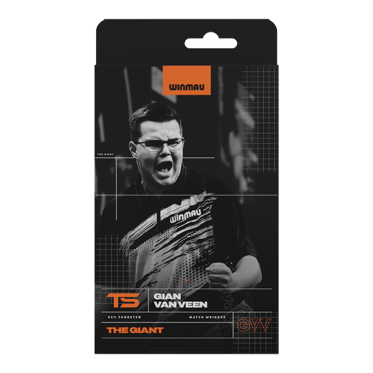 Winmau Gian Van Veen TS zachte dartpijlen - 18g Abgebildet sind Winmau Gian Van Veen TS Softdarts, 18g. Die Darts sind einzeln aufgereiht zu sehen.