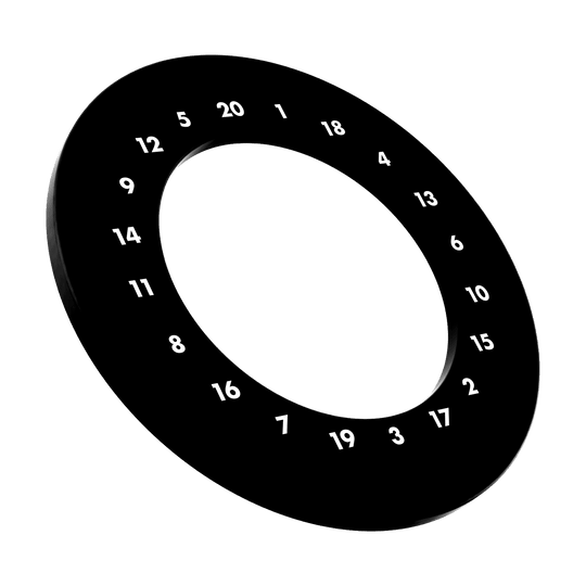 Abgebildet ist ein Dartboard Surround in schwarzer Farbe ohne Logo. Das Produkt verfügt über Zahlen im HD-Design.