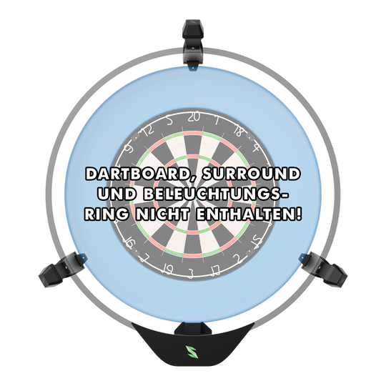 Scolia Home 2 FLEX - Elektronisch autoscoringsysteem 2026 Das Bild zeigt das Produkt "Scolia Home 2 FLEX – Electronic Score System" rund um ein Dartboard. Auf dem Bild steht der Hinweis, dass Dartboard, Surround und Beleuchtungsring nicht enthalten sind.