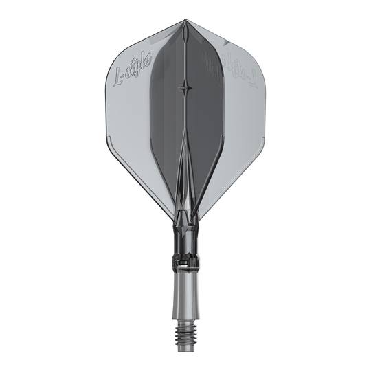 L-vormige L-systeem flights - transparant zwart Ein Ersatz-Flights-Set für Dartpfeile ist abgebildet. Das Produkt heißt LS1062 LStyle L-System Flights ClearBlack Small.