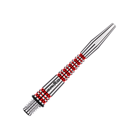 Winmau Triad RX Aluminium Shafts - Rot Dies ist ein silberner Dartschaft aus Aluminium mit roten Akzenten. Auf dem Schaft steht das Wort "TRIAD".