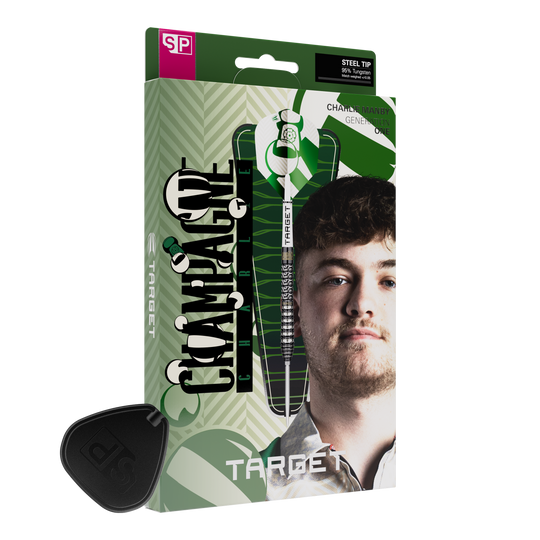 Target Charlie Manby Swiss Points stalen dartpijlen Dies ist ein Foto von Target Charlie Manby Swiss Points Steeldarts. Es wird ein weiterer Dart aus dem Set gezeigt.