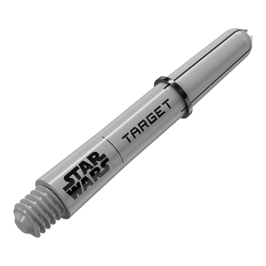 Target Star Wars ProGrip Shafts - Grijs Dieses Bild scheint einen Target Star Wars Pro Grip Shaft in Grau, 34 mm zu präsentieren. Es handelt sich um eine weitere Perspektive der kurzen Variante.