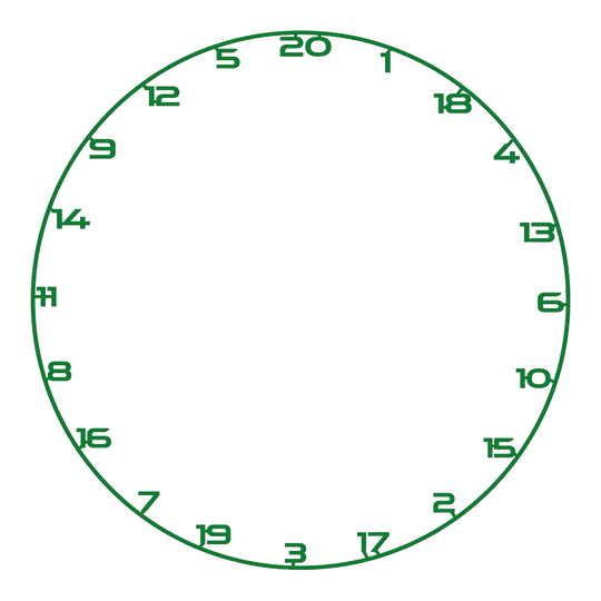 Bullet Dartboard Nummerring Dieses Bild zeigt ein Dartboard-Zahlenring in Grün. Es ist ideal für Dartboards und wird oft zum Zählen verwendet.