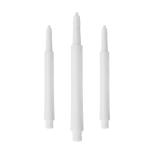 Das Bild zeigt drei weiße Harrows Clic Standard Shafts. Sie sind gerade angeordnet und haben ein einfaches, sauberes Design.