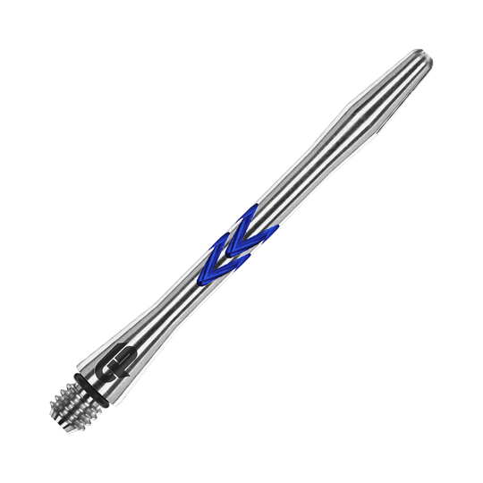 C643_Red_Dragon_Gerwyn_Price_V-Groove_Aluminium_Shafts_Blue_46mm_2 Dies ist ein Red Dragon Gerwyn Price V-Groove Blue Aluminium Shaft. Der Schaft ist silberfarben mit blauen Akzenten und besteht aus Aluminium.