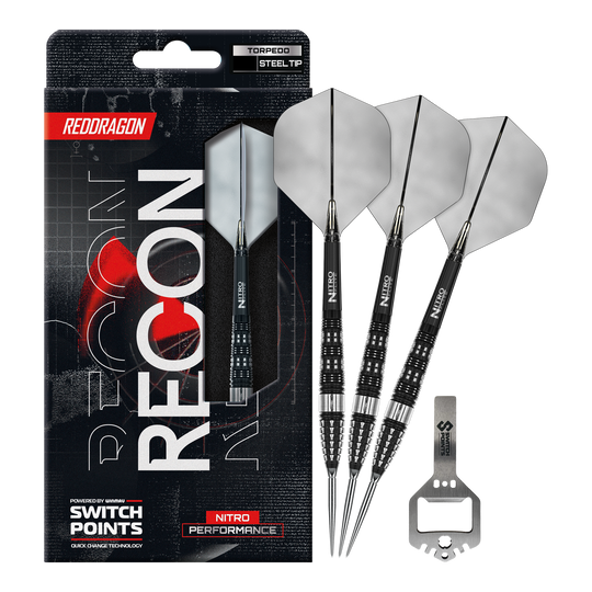 Red Dragon Verkenning Torpedo Stalen Pijltjes Abgebildet sind die Red Dragon Recon Torpedo Steeldarts mit 23g Gewicht. Diese Steeldarts zeichnen sich durch ihre spezielle Form und hohe Präzision aus.