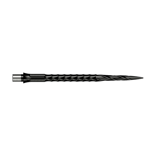 Caliburn System stalen dartpunten - Spiro - Geen lip - Zwart Abgebildet ist ein Produkt mit dem Dateinamen EVO033_Caliburn_Evo_System_Steeldartspitzen_Spiro_NoLip_Black_40mm_2. Es handelt sich vermutlich um Steeldartspitzen in schwarzer Ausführung.